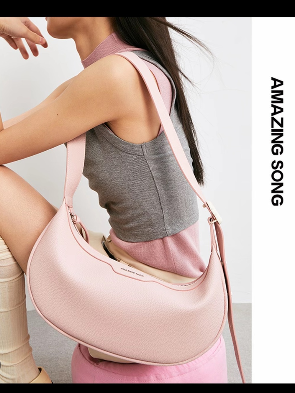 Soft Pink Crescent Shoulder Bag